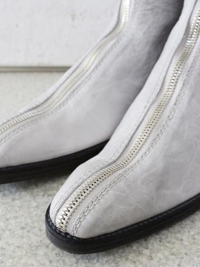 FAGASSENT　"SPLIT ivory" ivory shrink leather 3.5cm heel Front zip boots