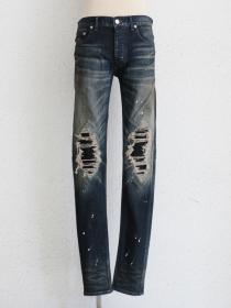FAGASSENT　"20AW-BLESS" Blue distressed denim with black net knee crush &  white