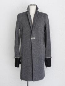FAGASSENT "CF2 grey"wool tweed classic chester field coat with black wrinkle...