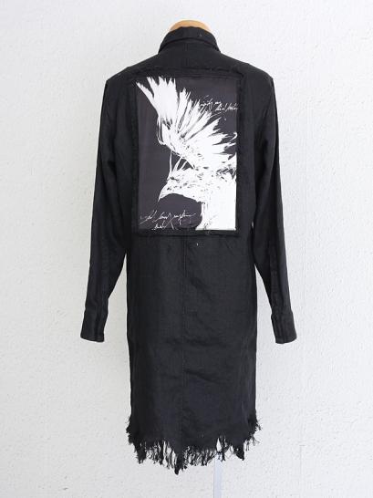 【別注】FAGASSENT　"SH6-sp" Black linen Long shirt with Black Claw print