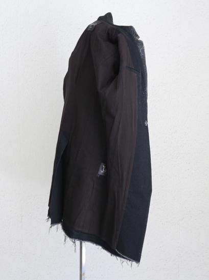FAGASSENT　"CF2-silver foi"Black shaved denim chester-field coat with Silver-foil